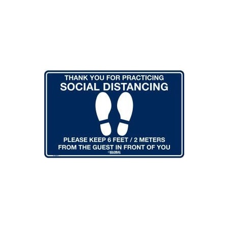 Nmc GEC 8482; Dark Blue Social Distancing Floor Sign, 16" W x 10" H , Vinyl Adhesive CU-398979